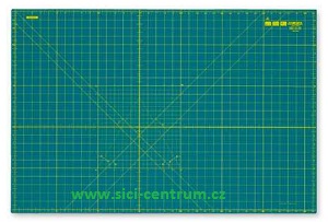 podložka na PATCHWORK - Tmavě zelená podložka 320 x 225 x 2 mm, oboustranný potisk - cm, palce, úhly. CM-A4-RC - OLFA