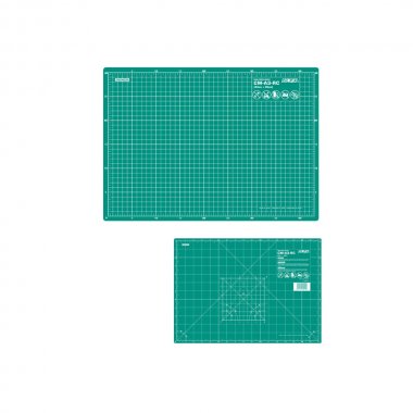 podložka na PATCHWORK. Zelená podložka 450 x 320 x 2 mm, oboustranný potisk - cm, palce, úhly. OLFA